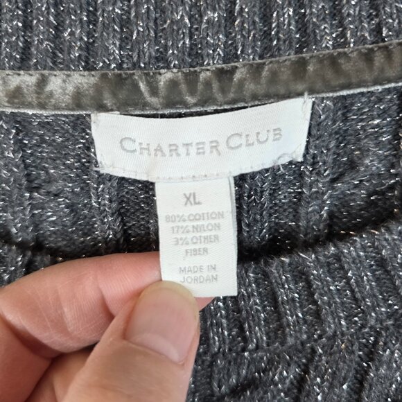 Charter Club Cable Knit Sweater Women's Size XL Gray & Silver Cotton Blend - Picture 4 of 11